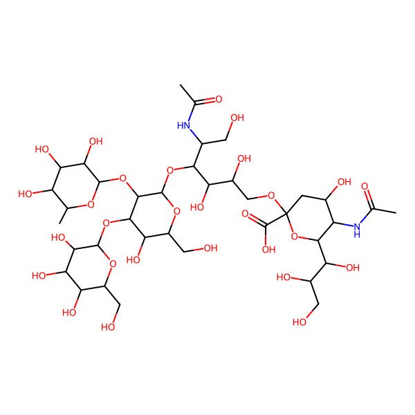 2D Structure of 5-Acetamido-2-[5-acetamido-2,3,6-trihydroxy-4-[5-hydroxy-6-(hydroxymethyl)-4-[3,4,5-trihydroxy-6-(hydroxymethyl)oxan-2-yl]oxy-3-(3,4,5-trihydroxy-6-methyloxan-2-yl)oxyoxan-2-yl]oxyhexoxy]-4-hydroxy-6-(1,2,3-trihydroxypropyl)oxane-2-carboxylic acid