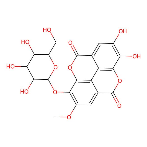 2D Structure of 6,7-dihydroxy-13-methoxy-14-[(2S,3S,5R)-3,4,5-trihydroxy-6-(hydroxymethyl)oxan-2-yl]oxy-2,9-dioxatetracyclo[6.6.2.04,16.011,15]hexadeca-1(15),4,6,8(16),11,13-hexaene-3,10-dione