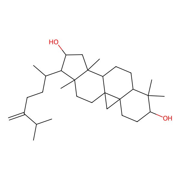 2D Structure of 7,7,12,16-Tetramethyl-15-(6-methyl-5-methylideneheptan-2-yl)pentacyclo[9.7.0.01,3.03,8.012,16]octadecane-6,14-diol