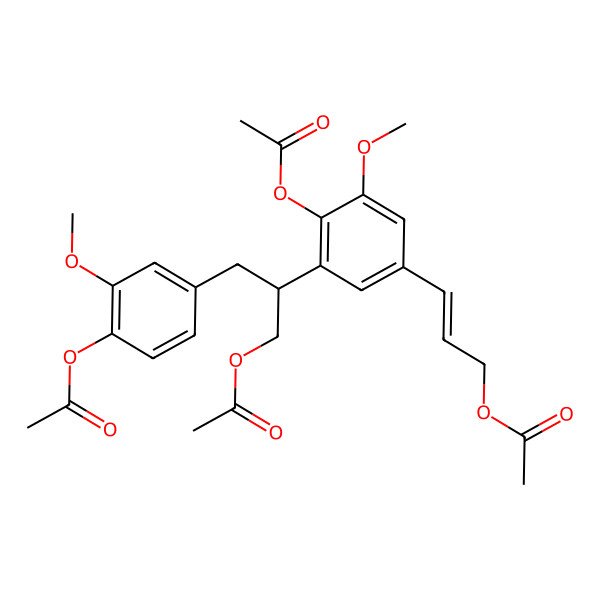 2D Structure of 3-[4-Acetyloxy-3-[1-acetyloxy-3-(4-acetyloxy-3-methoxyphenyl)propan-2-yl]-5-methoxyphenyl]prop-2-enyl acetate