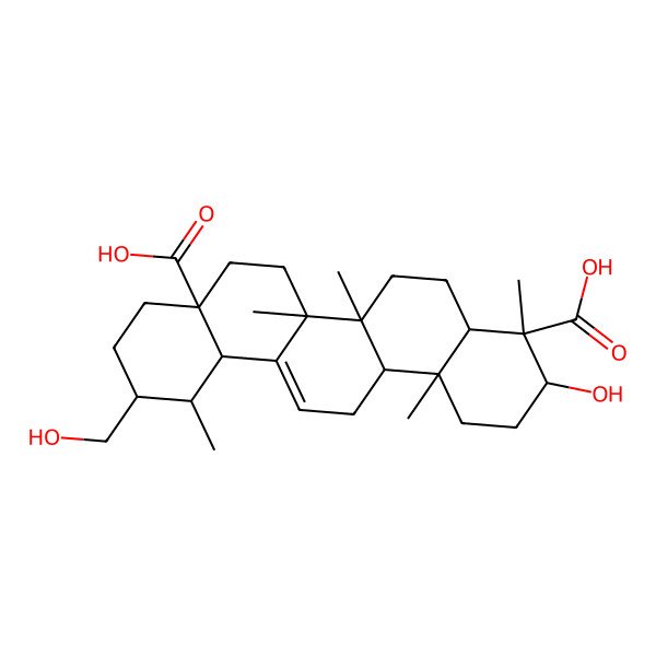 2D Structure of 3-hydroxy-11-(hydroxymethyl)-4,6a,6b,12,14b-pentamethyl-2,3,4a,5,6,7,8,9,10,11,12,12a,14,14a-tetradecahydro-1H-picene-4,8a-dicarboxylic acid