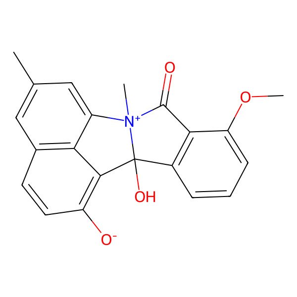 2D Structure of 2-Hydroxy-7-methoxy-10,13-dimethyl-9-oxo-10-azoniapentacyclo[9.7.1.02,10.03,8.015,19]nonadeca-1(18),3(8),4,6,11,13,15(19),16-octaen-18-olate