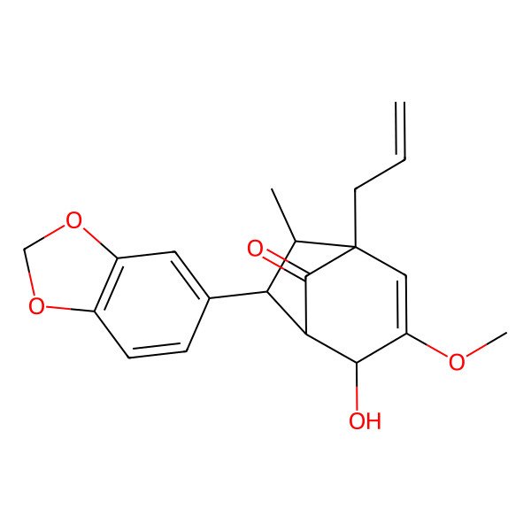 2D Structure of (1R,4S,5S,6S,7S)-6-(1,3-benzodioxol-5-yl)-4-hydroxy-3-methoxy-7-methyl-1-prop-2-enylbicyclo[3.2.1]oct-2-en-8-one