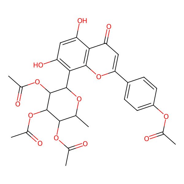 2D Structure of [4,5-Diacetyloxy-6-[2-(4-acetyloxyphenyl)-5,7-dihydroxy-4-oxochromen-8-yl]-2-methyloxan-3-yl] acetate