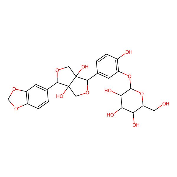 2D Structure of 2-[5-[3-(1,3-Benzodioxol-5-yl)-3a,6a-dihydroxy-1,3,4,6-tetrahydrofuro[3,4-c]furan-6-yl]-2-hydroxyphenoxy]-6-(hydroxymethyl)oxane-3,4,5-triol