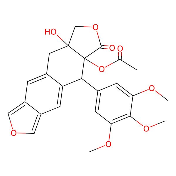 2D Structure of [(3aR,4R,10aS)-10a-hydroxy-3-oxo-4-(3,4,5-trimethoxyphenyl)-4,10-dihydro-1H-[2]benzofuro[5,6-f][2]benzofuran-3a-yl] acetate