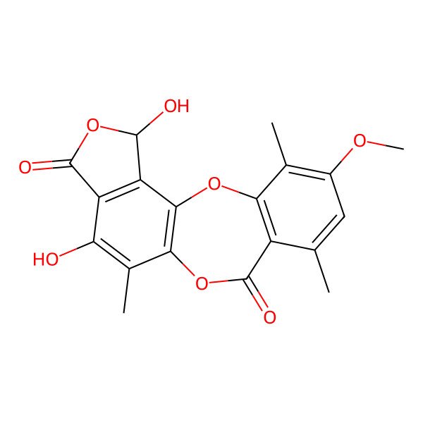 2D Structure of (17R)-13,17-dihydroxy-5-methoxy-4,7,12-trimethyl-2,10,16-trioxatetracyclo[9.7.0.03,8.014,18]octadeca-1(11),3(8),4,6,12,14(18)-hexaene-9,15-dione