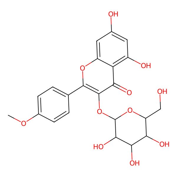 2D Structure of 5,7-dihydroxy-2-(4-methoxyphenyl)-3-[(2S,3R,4S,5R,6R)-3,4,5-trihydroxy-6-(hydroxymethyl)oxan-2-yl]oxychromen-4-one