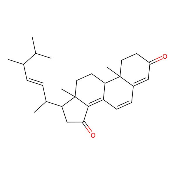 2D Structure of 17-(5,6-dimethylhept-3-en-2-yl)-10,13-dimethyl-2,9,11,12,16,17-hexahydro-1H-cyclopenta[a]phenanthrene-3,15-dione