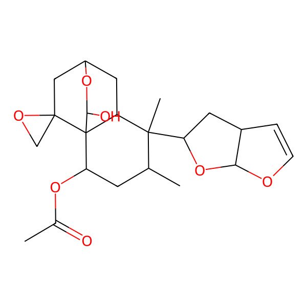 2D Structure of [(1R,2S,4R,5S,6R,8R,10S,11R)-5-[(3aS,5S,6aS)-3a,4,5,6a-tetrahydrofuro[2,3-b]furan-5-yl]-10-hydroxy-4,5-dimethylspiro[9-oxatricyclo[6.2.2.01,6]dodecane-11,2'-oxirane]-2-yl] acetate