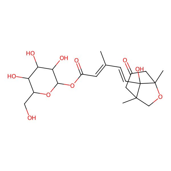 2D Structure of [(2S,3R,4S,5S,6R)-3,4,5-trihydroxy-6-(hydroxymethyl)oxan-2-yl] (2Z,4E)-5-[(1R,5R,8S)-8-hydroxy-1,5-dimethyl-3-oxo-6-oxabicyclo[3.2.1]octan-8-yl]-3-methylpenta-2,4-dienoate