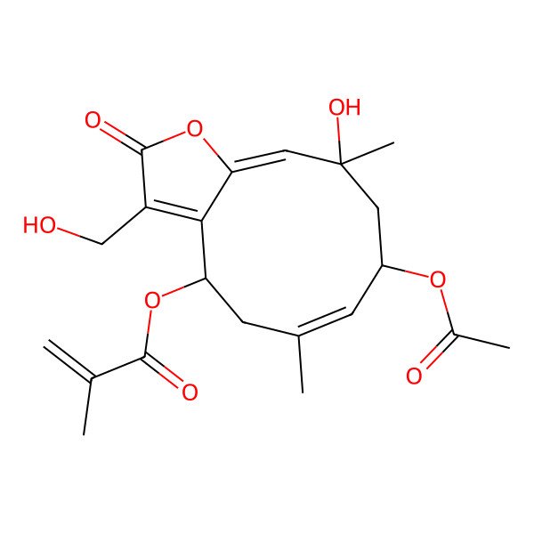 2D Structure of [8-Acetyloxy-10-hydroxy-3-(hydroxymethyl)-6,10-dimethyl-2-oxo-4,5,8,9-tetrahydrocyclodeca[b]furan-4-yl] 2-methylprop-2-enoate