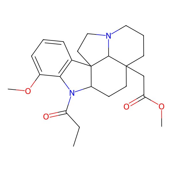 2D Structure of methyl 2-[(1S,9S,12S,19S)-6-methoxy-8-propanoyl-8,16-diazapentacyclo[10.6.1.01,9.02,7.016,19]nonadeca-2(7),3,5-trien-12-yl]acetate