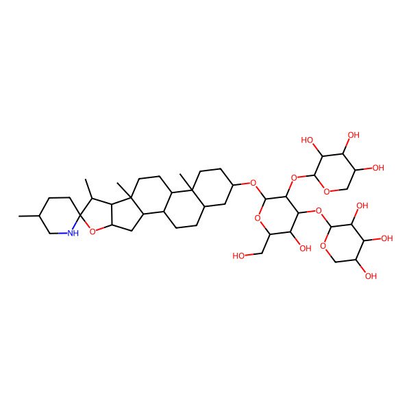 2D Structure of 2-[3-Hydroxy-2-(hydroxymethyl)-6-(5',7,9,13-tetramethylspiro[5-oxapentacyclo[10.8.0.02,9.04,8.013,18]icosane-6,2'-piperidine]-16-yl)oxy-5-(3,4,5-trihydroxyoxan-2-yl)oxyoxan-4-yl]oxyoxane-3,4,5-triol