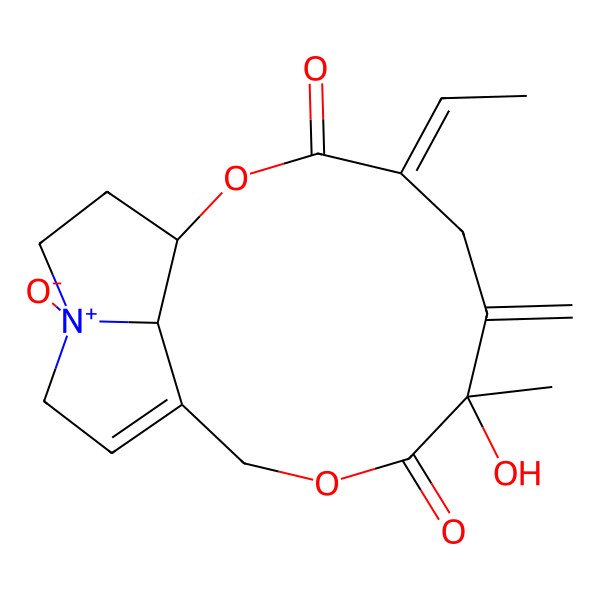 2D Structure of (1R,4Z,7S,14R,17R)-4-ethylidene-7-hydroxy-7-methyl-6-methylidene-14-oxido-2,9-dioxa-14-azoniatricyclo[9.5.1.014,17]heptadec-11-ene-3,8-dione