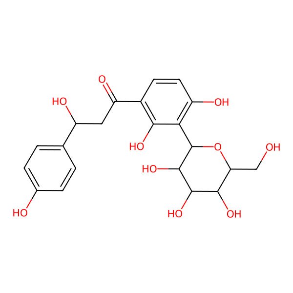 2D Structure of (3R)-1-[2,4-dihydroxy-3-[(2S,3R,4R,5S,6S)-3,4,5-trihydroxy-6-(hydroxymethyl)oxan-2-yl]phenyl]-3-hydroxy-3-(4-hydroxyphenyl)propan-1-one