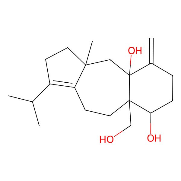 2D Structure of 5a-(Hydroxymethyl)-10a-methyl-9-methylidene-3-propan-2-yl-1,2,4,5,6,7,8,10-octahydrobenzo[f]azulene-6,9a-diol