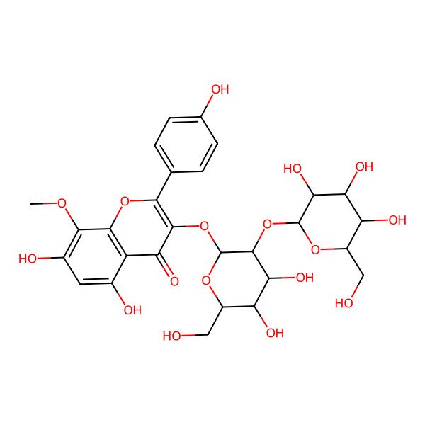 2D Structure of 3-[4,5-Dihydroxy-6-(hydroxymethyl)-3-[3,4,5-trihydroxy-6-(hydroxymethyl)oxan-2-yl]oxyoxan-2-yl]oxy-5,7-dihydroxy-2-(4-hydroxyphenyl)-8-methoxychromen-4-one