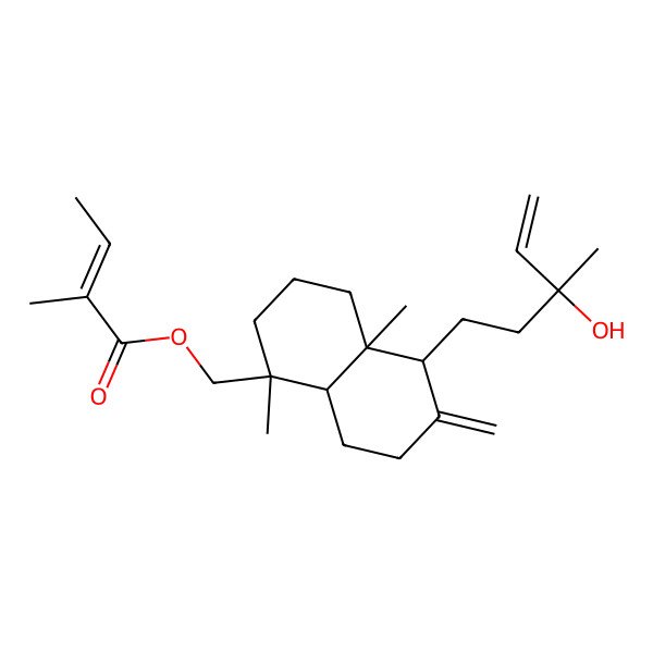 2D Structure of [5-(3-hydroxy-3-methylpent-4-enyl)-1,4a-dimethyl-6-methylidene-3,4,5,7,8,8a-hexahydro-2H-naphthalen-1-yl]methyl 2-methylbut-2-enoate