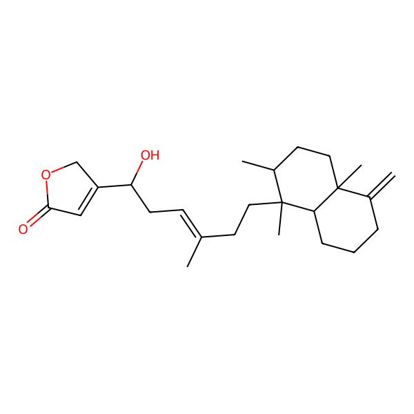 2D Structure of 3-[(E,1R)-6-[(1R,2S,4aS,8aS)-1,2,4a-trimethyl-5-methylidene-3,4,6,7,8,8a-hexahydro-2H-naphthalen-1-yl]-1-hydroxy-4-methylhex-3-enyl]-2H-furan-5-one