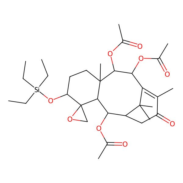 2D Structure of [(1'R,2R,2'R,3'R,5'S,8'R,9'R,10'R)-9',10'-diacetyloxy-8',12',15',15'-tetramethyl-13'-oxo-5'-triethylsilyloxyspiro[oxirane-2,4'-tricyclo[9.3.1.03,8]pentadec-11-ene]-2'-yl] acetate
