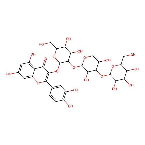 2D Structure of 2-(3,4-dihydroxyphenyl)-3-[(2S,3R,4S,5S,6R)-3-[(2S,3R,4S,5R)-3,5-dihydroxy-4-[(2S,3R,4S,5S,6R)-3,4,5-trihydroxy-6-(hydroxymethyl)oxan-2-yl]oxyoxan-2-yl]oxy-4,5-dihydroxy-6-(hydroxymethyl)oxan-2-yl]oxy-5,7-dihydroxychromen-4-one