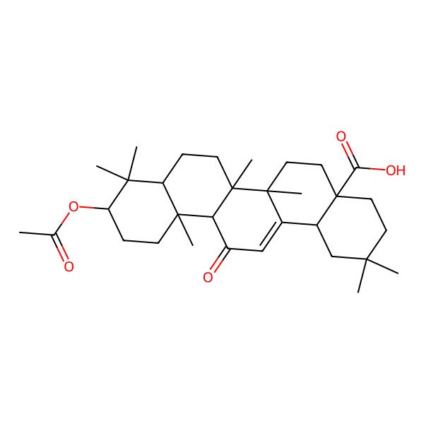 2D Structure of (4aS,6aR,6aS,6bR,8aR,10S,12aS,14bS)-10-acetyloxy-2,2,6a,6b,9,9,12a-heptamethyl-13-oxo-3,4,5,6,6a,7,8,8a,10,11,12,14b-dodecahydro-1H-picene-4a-carboxylic acid