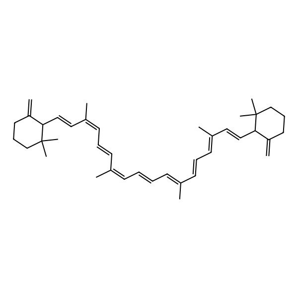 2D Structure of (2R)-2-[(1E,3E,5E,7E,9E,11E,13E,15E,17E)-18-[(1S)-2,2-dimethyl-6-methylidenecyclohexyl]-3,7,12,16-tetramethyloctadeca-1,3,5,7,9,11,13,15,17-nonaenyl]-1,1-dimethyl-3-methylidenecyclohexane