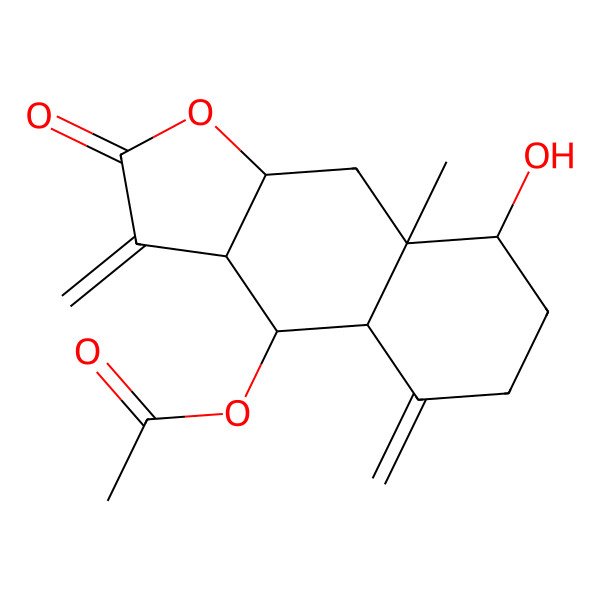 2D Structure of [(3aS,4R,8R,8aR,9aS)-8-hydroxy-8a-methyl-3,5-dimethylidene-2-oxo-3a,4,4a,6,7,8,9,9a-octahydrobenzo[f][1]benzofuran-4-yl] acetate
