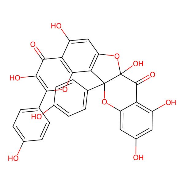 2D Structure of (1R,13S)-6,9,13,16,18-pentahydroxy-1,5-bis(4-hydroxyphenyl)-4,12,21-trioxapentacyclo[11.8.0.02,11.03,8.015,20]henicosa-2(11),3(8),5,9,15,17,19-heptaene-7,14-dione