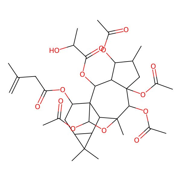2D Structure of [(1R,2R,3R,4S,5S,7R,8R,9S,10R,11S,13S,15R,16R)-4,7,8,16-tetraacetyloxy-2-[(2R)-2-hydroxypropanoyl]oxy-5,9,12,12-tetramethyl-17-oxapentacyclo[7.6.2.01,10.03,7.011,13]heptadecan-15-yl] 3-methylbut-3-enoate