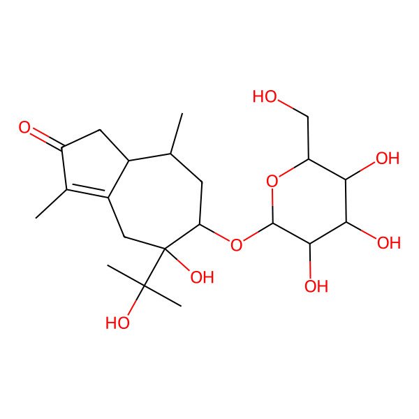 2D Structure of 5-Hydroxy-5-(2-hydroxypropan-2-yl)-3,8-dimethyl-6-[3,4,5-trihydroxy-6-(hydroxymethyl)oxan-2-yl]oxy-1,4,6,7,8,8a-hexahydroazulen-2-one