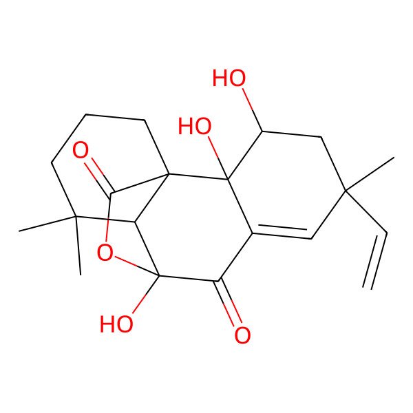 2D Structure of 5-Ethenyl-2,3,9-trihydroxy-5,11,11-trimethyl-16-oxatetracyclo[7.5.2.01,10.02,7]hexadec-6-ene-8,15-dione