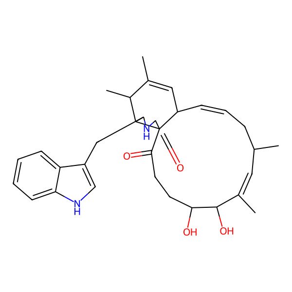 2D Structure of 5,6-dihydroxy-18-(1H-indol-3-ylmethyl)-7,9,15,16-tetramethyl-19-azatricyclo[11.7.0.01,17]icosa-7,11,14-triene-2,20-dione