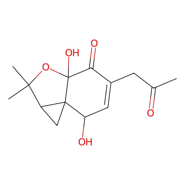 2D Structure of (1aS,3aR,7S,7aR)-3a,7-dihydroxy-2,2-dimethyl-5-(2-oxopropyl)-1a,7-dihydro-1H-cyclopropa[c][1]benzofuran-4-one