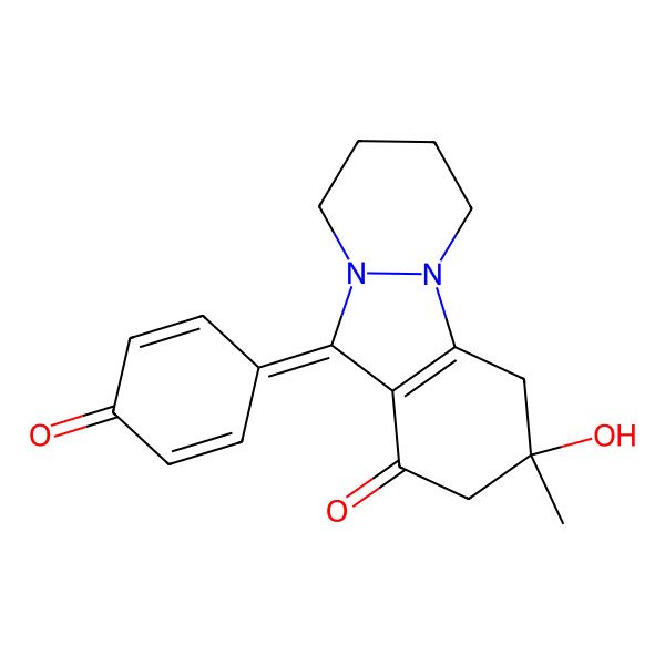 2D Structure of (3S)-3-hydroxy-3-methyl-11-(4-oxocyclohexa-2,5-dien-1-ylidene)-2,4,6,7,8,9-hexahydropyridazino[1,2-a]indazol-1-one