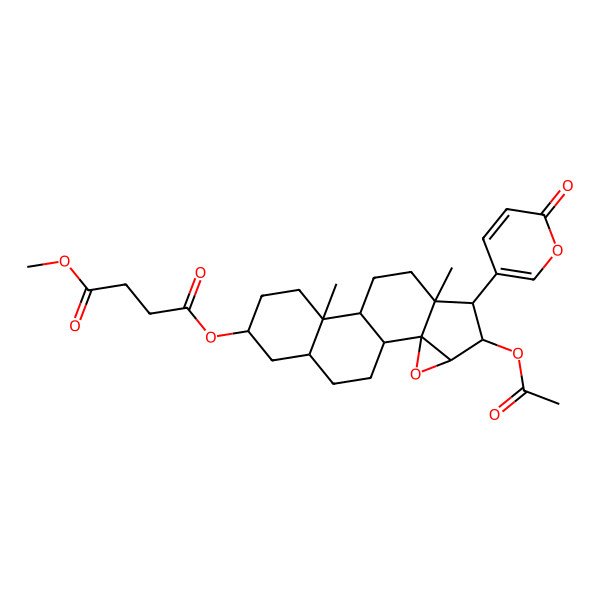 2D Structure of 4-O-[(1R,2S,4R,5R,6R,7R,10S,11S,14S,16R)-5-acetyloxy-7,11-dimethyl-6-(6-oxopyran-3-yl)-3-oxapentacyclo[8.8.0.02,4.02,7.011,16]octadecan-14-yl] 1-O-methyl butanedioate