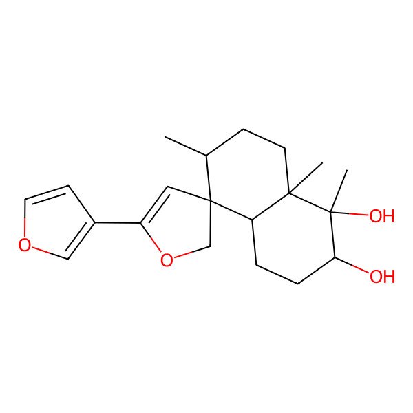 2D Structure of (1'R,2'R,3S,4'aR,6'R,8'aR)-5-(furan-3-yl)-1',6',8'a-trimethylspiro[2H-furan-3,5'-3,4,4a,6,7,8-hexahydro-2H-naphthalene]-1',2'-diol