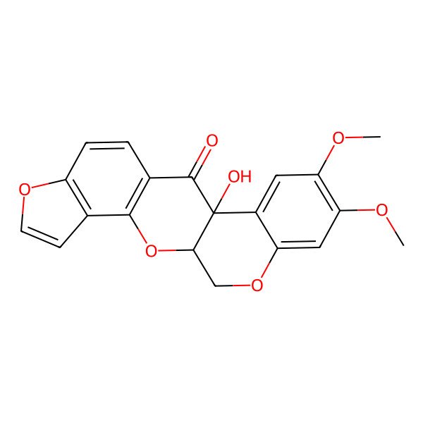 2D Structure of (1)Benzopyrano(3,4-b)furo(2,3-h)(1)benzopyran-6(6aH)-one,12,12a-dihydro-6a-hydroxy-8,9-dimethoxy-, (6aS-cis)-