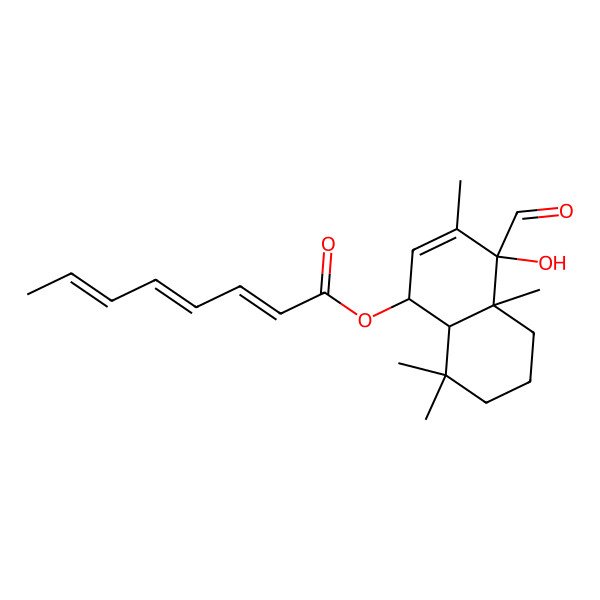 2D Structure of [(1R,4R,4aS,8aS)-4-ormyl-4-hydroxy-3,4a,8,8-tetramethyl-5,6,7,8a-tetrahydro-1H-naphthalen-1-yl] (2E,4E,6E)-octa-2,4,6-trienoate