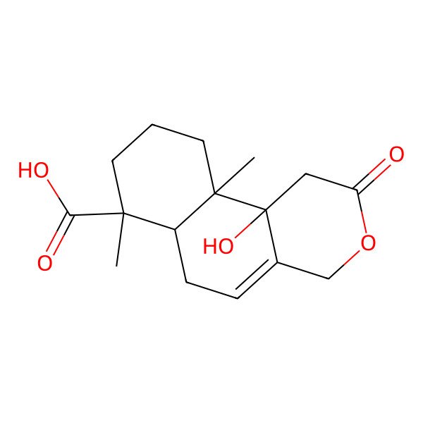 2D Structure of 10b-hydroxy-7,10a-dimethyl-2-oxo-4,6,6a,8,9,10-hexahydro-1H-benzo[f]isochromene-7-carboxylic acid