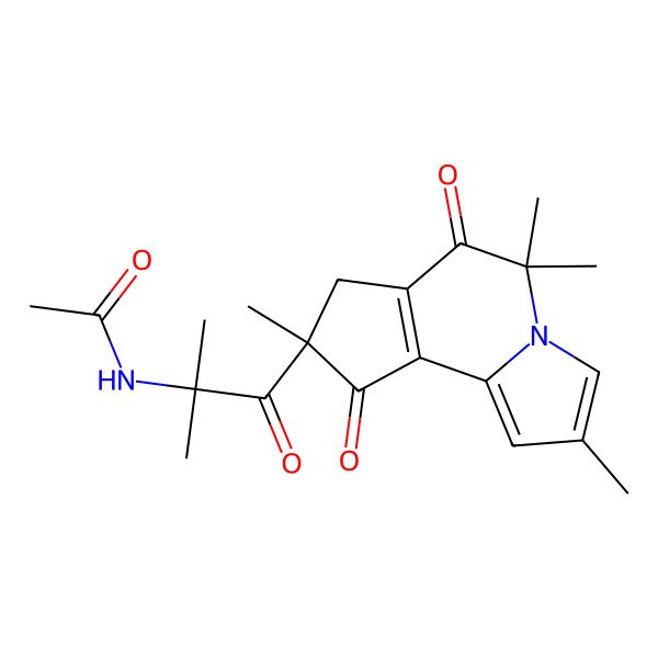 2D Structure of N-[2-methyl-1-oxo-1-(2,5,5,8-tetramethyl-6,9-dioxo-7H-cyclopenta[g]indolizin-8-yl)propan-2-yl]acetamide