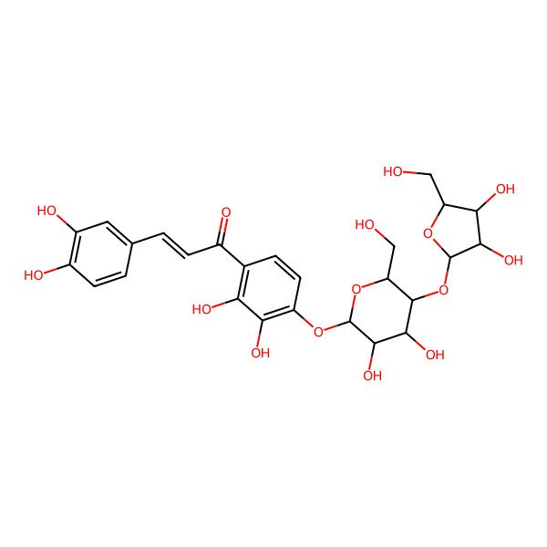 2D Structure of 1-[4-[5-[3,4-Dihydroxy-5-(hydroxymethyl)oxolan-2-yl]oxy-3,4-dihydroxy-6-(hydroxymethyl)oxan-2-yl]oxy-2,3-dihydroxyphenyl]-3-(3,4-dihydroxyphenyl)prop-2-en-1-one