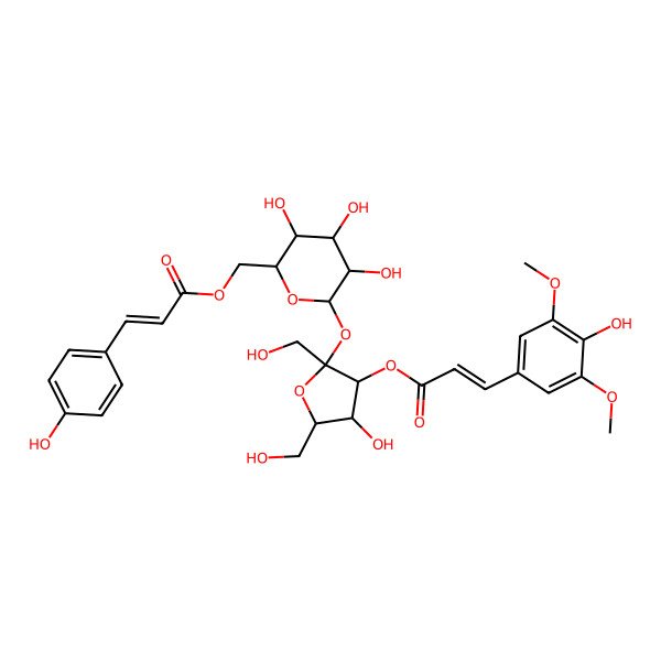 2D Structure of [(2R,3S,4S,5R,6R)-3,4,5-trihydroxy-6-[(2S,3S,4R,5R)-4-hydroxy-3-[(E)-3-(4-hydroxy-3,5-dimethoxyphenyl)prop-2-enoyl]oxy-2,5-bis(hydroxymethyl)oxolan-2-yl]oxyoxan-2-yl]methyl (E)-3-(4-hydroxyphenyl)prop-2-enoate