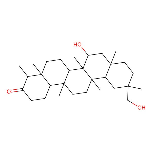 2D Structure of (4R,4aR,6aS,6aS,6bR,7S,8aR,11R,12aR,14aS,14bR)-7-hydroxy-11-(hydroxymethyl)-4,4a,6a,6b,8a,11,14a-heptamethyl-2,4,5,6,6a,7,8,9,10,12,12a,13,14,14b-tetradecahydro-1H-picen-3-one