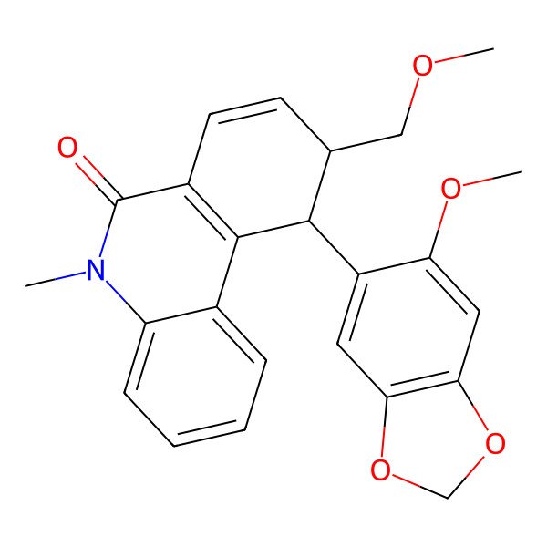 2D Structure of (9R,10S)-10-(6-methoxy-1,3-benzodioxol-5-yl)-9-(methoxymethyl)-5-methyl-9,10-dihydrophenanthridin-6-one