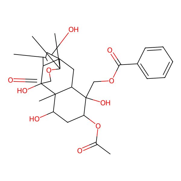 2D Structure of [(1R,3S,4S,5S,7S,8S,9S,13R)-5-acetyloxy-4,7,9,13-tetrahydroxy-8,11,14,14-tetramethyl-16-oxo-15-oxatetracyclo[7.4.3.01,10.03,8]hexadec-10-en-4-yl]methyl benzoate