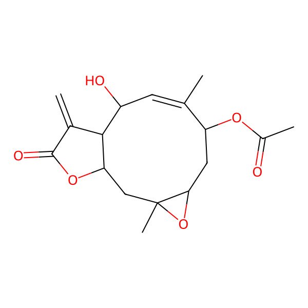 2D Structure of [(1S,3R,5S,7S,8E,10R,11S)-10-hydroxy-3,8-dimethyl-12-methylidene-13-oxo-4,14-dioxatricyclo[9.3.0.03,5]tetradec-8-en-7-yl] acetate