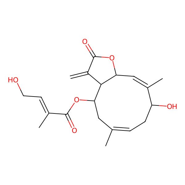 2D Structure of [(3aR,4R,6E,9R,10Z,11aS)-9-hydroxy-6,10-dimethyl-3-methylidene-2-oxo-3a,4,5,8,9,11a-hexahydrocyclodeca[b]furan-4-yl] (E)-4-hydroxy-2-methylbut-2-enoate