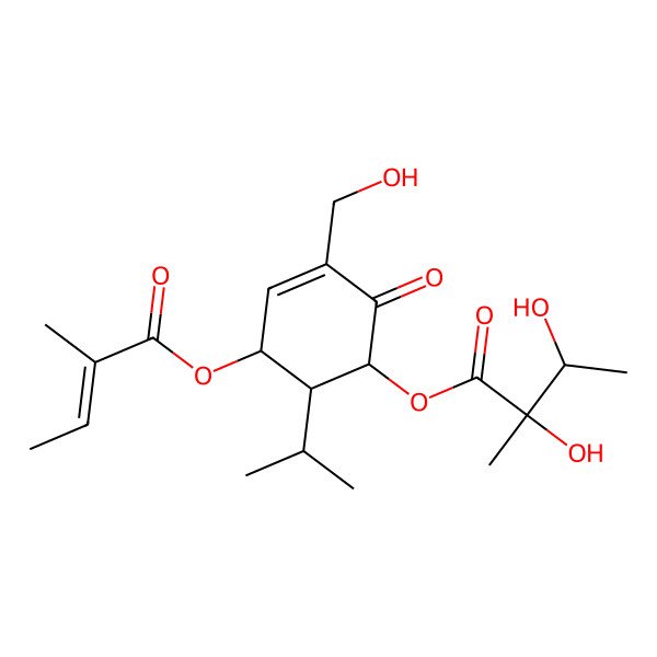 2D Structure of [(1S,5R,6R)-3-(hydroxymethyl)-5-(2-methylbut-2-enoyloxy)-2-oxo-6-propan-2-ylcyclohex-3-en-1-yl] (2S,3R)-2,3-dihydroxy-2-methylbutanoate